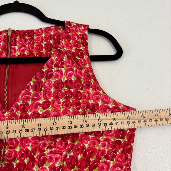 Maggie London Red Roses Fit Flare Dress 6 Tea Party Garden Mothers Day Easter - Picture 7 of 10
